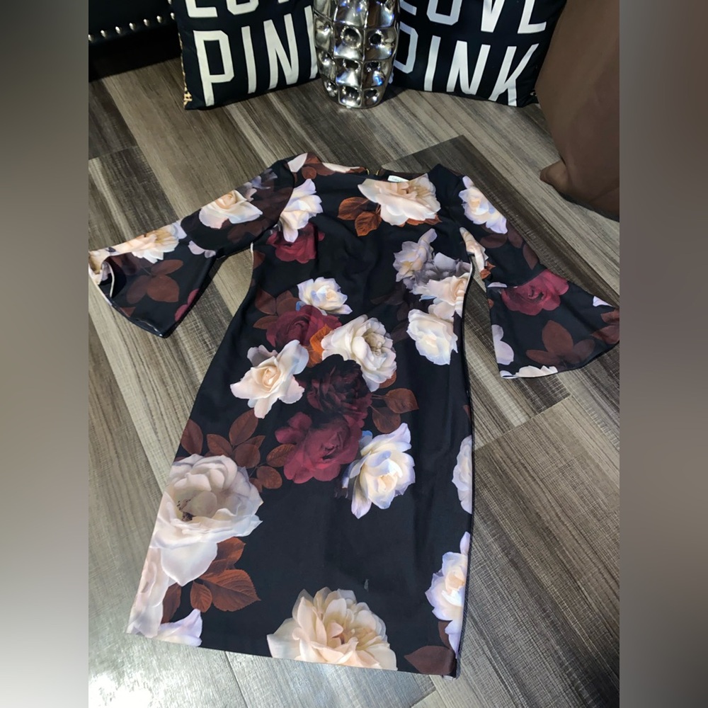 Calvin Klein Black Floral Long Sleeve Dress - Picture 6 of 14